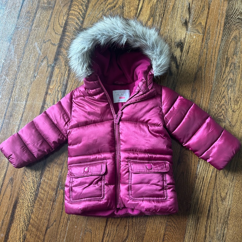 The Children's Place Hooded Puffer Jacket with Faux Fur Trim